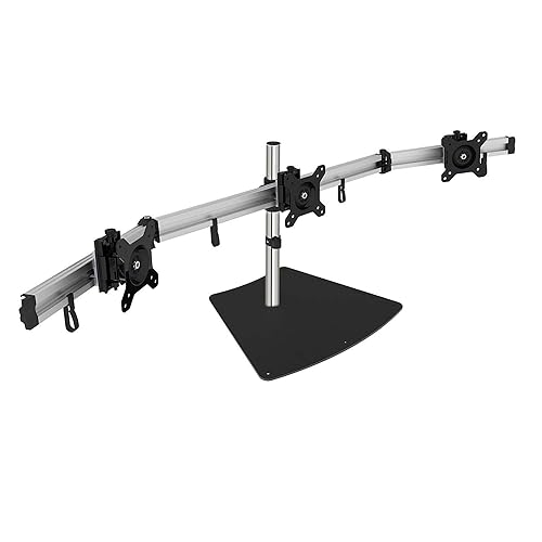 SIIG Premium Aluminum Triple Monitor Stand - Adjustable Height 3 Monitors 13 to 27 17.6 lbs Each VESA 75 and 100 Compatible Full Motion (CE-MT2111-S1)
