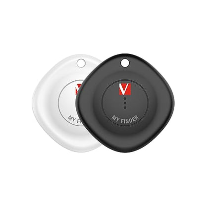 Verbatim My Finder Bluetooth Tracker Item Finder Compatible with Apple Find My (iOS Only) Water Resistant and Dustproof 2pk – Black,White 2 Pack