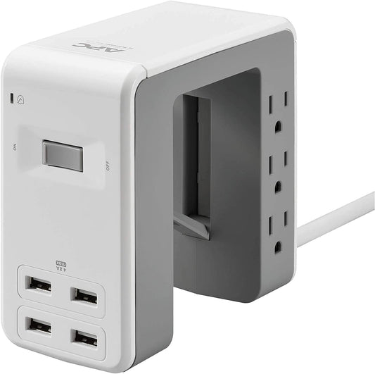 APC Desk Mount Power Station PE6U4W, U-Shaped Surge Protector with USB Ports (4), Desk Clamp, 6 Outlet, 1080 Joules White 4 USB Charging Ports (Type A only) Outlet
