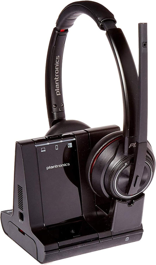 Plantronics - Savi 8220 Office Wireless DECT Headset (Poly) - Dual Ear (Stereo) - Compatible to connect to PC/Mac or to Cell Phone via Bluetooth - Works with Teams (Certified), Zoom