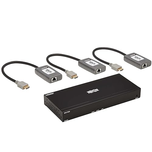 Tripp Lite 4-Port HDMI Over Ethernet Cat6 Extender Kit, Splitter/3x Pigtail Receivers - Up to 230 feet or 70.1 Meters - 4K 60Hz Video, HDR, 4:4:4, TAA Compliant (B127A-004-BHPH3)
