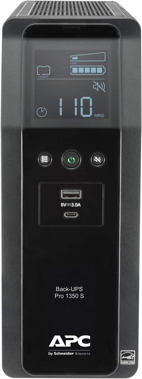 APC UPS 1350VA Sine Wave UPS Battery Backup and Surge Protector, BR1350MS Backup Battery Power Supply with AVR, (2) USB Charger Ports 1350VA Power Supply