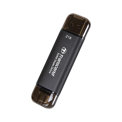 Transcend 2TB External SSD, USB 3.2 Gen 2, Up to 1,050MB/s, Portable SSD with 2-in-1 Type C & Type A, for Steam Deck, ROG Ally, MSI Claw, Windows, Mac, iPhone, iPad, Android, PS5, Xbox, Smart TV-Black 2TB Black