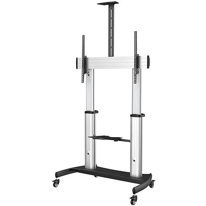 StarTech.com Mobile TV Stand - Heavy Duty TV Cart for 60-100 Display (100kg/220lb) - Height Adjustable Rolling Flat Screen Floor Standing on Wheels - Universal Television Mount w/Shelves (STNDMTV100) Single TV 60-100