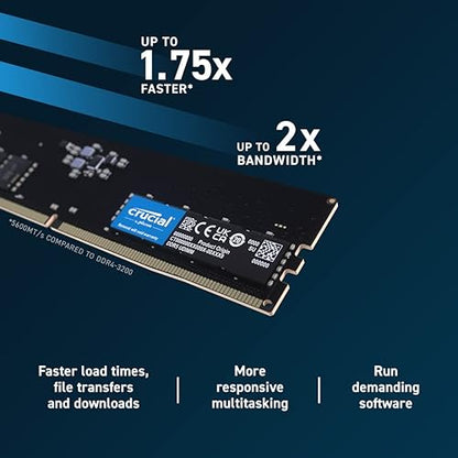 Crucial RAM 16GB Kit (2x8GB) DDR5 5200MT/s (or 4800MT/s) Desktop Memory CT2K8G52C42U5 16GB Kit (2x8GB) 5200MT/s