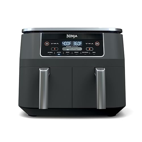Ninja Foodi 6-in-1 8-qt. (7.6L) 2-Basket Air Fryer DualZone Technology, Match Cook & Smart Finish to Roast, Broil, Dehydrate & More for Quick, Easy Meals, Slate Grey (DZ201C) Canadian Version 8 Quart 6-in-1