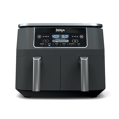 Ninja Foodi 6-in-1 8-qt. (7.6L) 2-Basket Air Fryer DualZone Technology, Match Cook & Smart Finish to Roast, Broil, Dehydrate & More for Quick, Easy Meals, Slate Grey (DZ201C) Canadian Version 8 Quart 6-in-1
