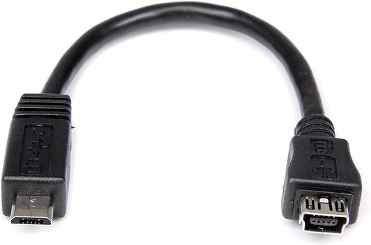 StarTech.com 6in Micro USB to Mini USB Adapter Cable M/F - Micro USB male to Mini USB female - Micro USB to Mini USB Adapter (UUSBMUSBMF6),Black Cable Micro USB Male to Mini USB Female