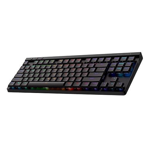 Logitech G515 LIGHTSPEED TKL Low Profile Wireless Gaming Keyboard, LIGHTSYNC RGB, Thin Tenkeyless Design, double-shot PBT Keycaps, Linear (Red) Mechanical Switches - Black Black Linear Switches