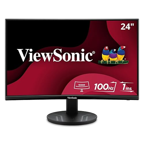 ViewSonic VA2416C 24 Inch Full HD 1080p Frameless Curved Monitor with Variable Refresh Rate, Eye Care, HDMI, and DisplayPort Inputs for Home and Office