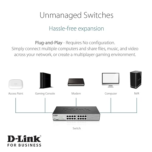 D-Link 16-Port Fast Ethernet Unmanaged Desktop/Rackmount Switch, Plug and play, Rugged Metal Housing, IEEE 802. 3az Energy Efficient Ethernet (EEE) (DSS-16+) , Black Metal 16-Port Fast Ethernet