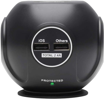Tripp Lite Surge Protector 3-Outlet Spherical Surge Protector, 4 USB Ports (4.8A Shared) - 6-ft. (1.83 m) Cord, 5-15P Plug, 540 Joules, Black (TLP36USB)