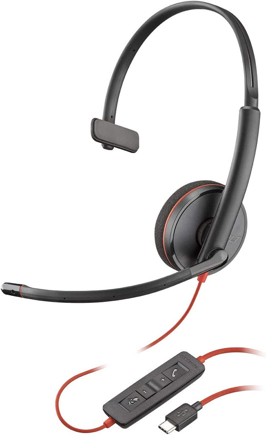 Poly Plantronics Blackwire 3210 USB-C Headset, On-Ear Mono Headset, Wired