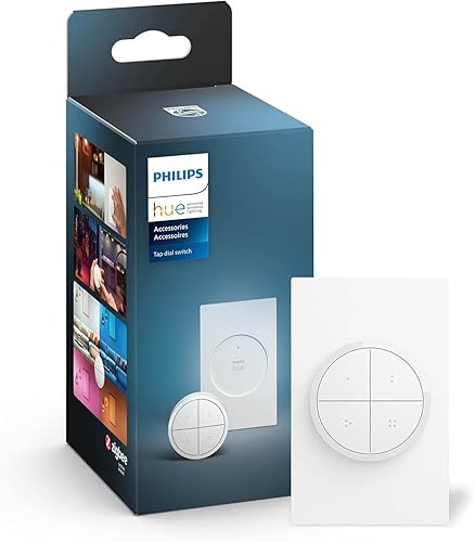 Philips Hue Wall Tap Dial Light Switch, Installation-Free, Smart Home, Exclusively for Philips Hue Smart Lights, White, 1-Pack