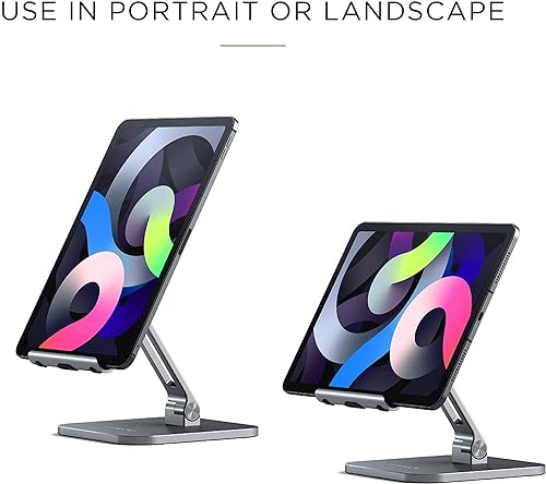 Satechi Aluminum Desktop Stand - Adjustable Tablet Mount with Protective Grips - Compatible with All iPad and Tablet Models, iPad Pro M2/ M1, iPad Air M1, iPad Mini, iPhones 15/14/13/12 and More