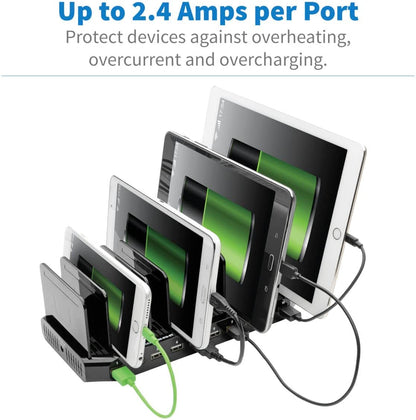 TRIPP LITE 10-Port USB Charging Station Dock with Storage Slots for Tablet iPhone iPad &amp; Laptops (U280-010-ST),Black