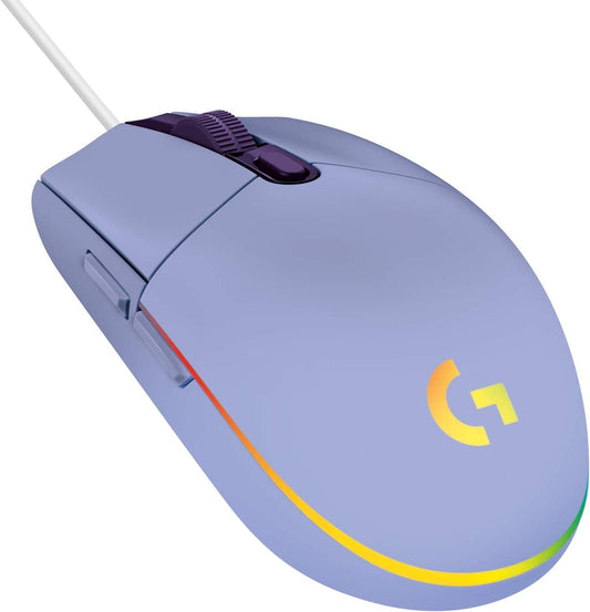 Logitech G203 Wired Gaming Mouse, 8,000 DPI, Rainbow Optical Effect LIGHTSYNC RGB, 6 Programmable Buttons, On-Board Memory, Screen Mapping, PC/Mac Computer and Laptop Compatible - Lilac Lilac Mouse Only