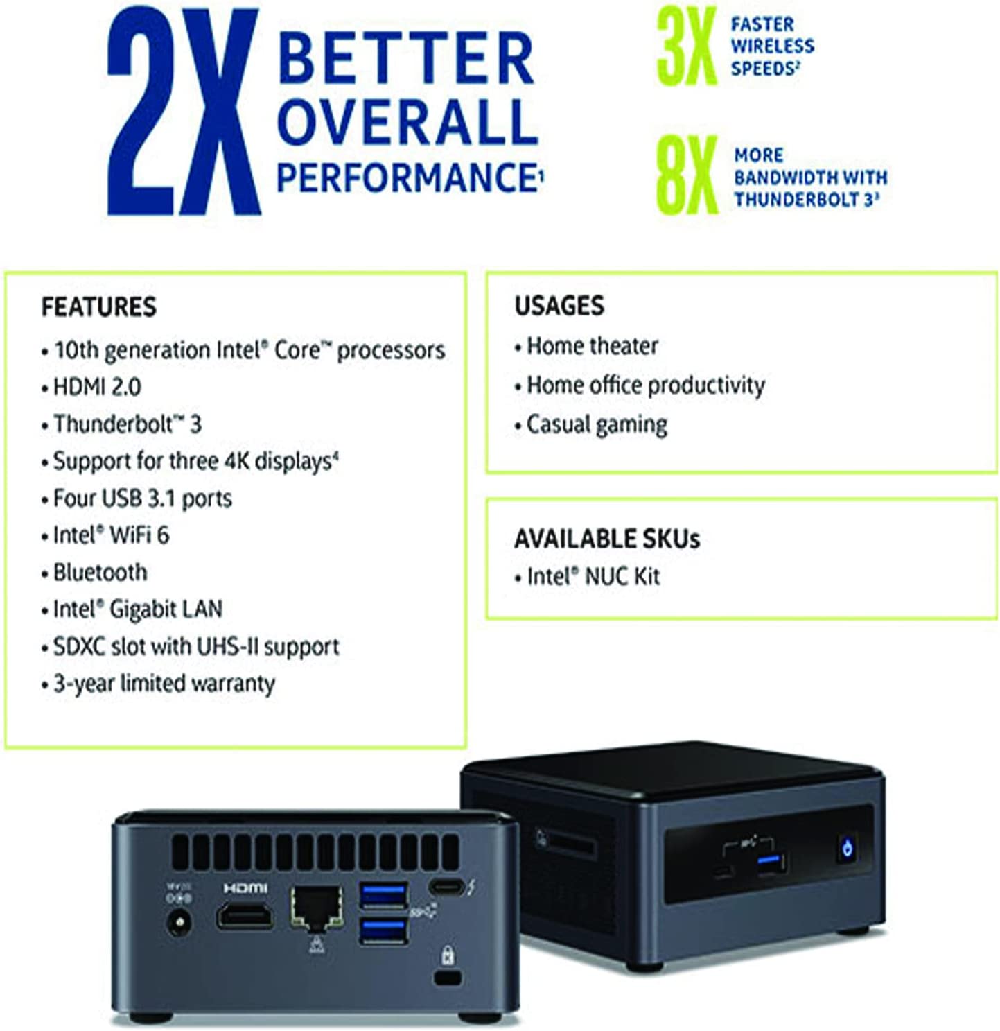 Intel NUC, Intel NUC 10 Mini PC, Win10 Pro Mini Computer, Frost Canyon NUC10i7FNHN, Intel Core i7-10710U, Up to 4.7GHz Turbo, 6 core,25W Intel UHD Graphics, WiFi6, Thunderbolt 3(16GB RAM+256GB SSD)