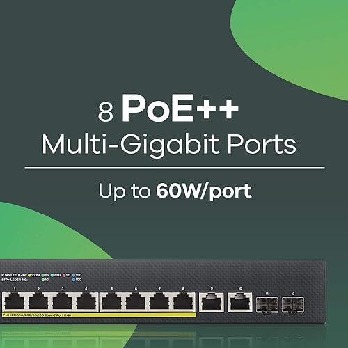 Zyxel 8-Port PoE Multi-Gigabit Ethernet Smart-L2+ Managed Switch | 8X PoE++ @375W | 2X 10G Ethernet | 2X 10G SFP+ | Optional Nebula Cloud | Rackmount [XS1930-12HP] 12-Port | PoE++