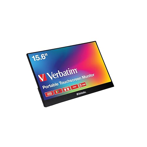 Verbatim Portable Touchscreen Monitor 15.6" USB-C HDMI Full HD 1080p IPS Display with Metal Housing and Adjustable Kick Stand for Laptops and Gaming Consoles