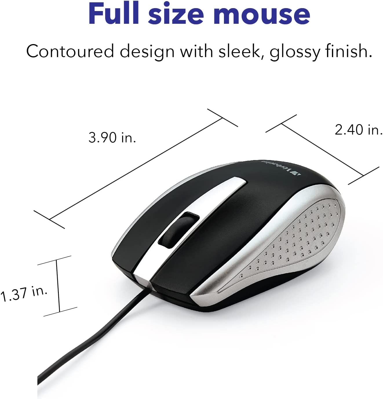 Verbatim Wired USB Computer Mouse - Corded USB Mouse for Laptops and PCs - Right or Left Hand Use, Silver 99741 Silver Mouse