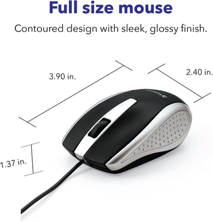 Verbatim Wired USB Computer Mouse - Corded USB Mouse for Laptops and PCs - Right or Left Hand Use, Silver 99741 Silver Mouse