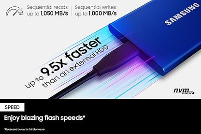 Samsung T7 Portable SSD 1TB USB 3.2 Gen 2 External Solid State Drive Up To 1050MB/s Read Speed - Blue