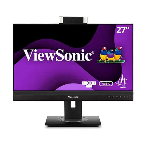 ViewSonic VG2756V-2K 24 Inch 1440p Video Conference Monitor with Webcam, 2 Way Powered 90W USB C, Docking Built-in Gigabit Ethernet and 40 Degree Tilt Ergonomics for Home and Office