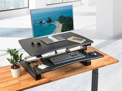 Monoprice Electric Sit-Stand Riser Desk Converter - Height Adjustable 5.9"-18.9", Black - Workstream Collection