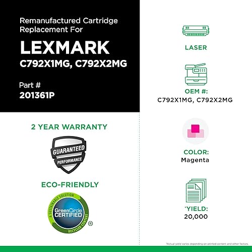 Remanufactured High Yield Toner Cartridge Replacement for Lexmark C792 | Magenta