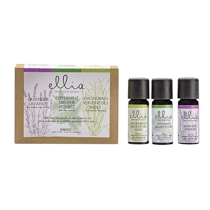 Ellia Essential Oil Set, Single Notes, With Peppermint, Lavender and Lemongrass, 100% Pure, Therapeutic Grade Essential Oil Kit for Diffisuers, 10ml Each, 3-Pack, By Homedics Lavender | Peppermint | Lemongrass