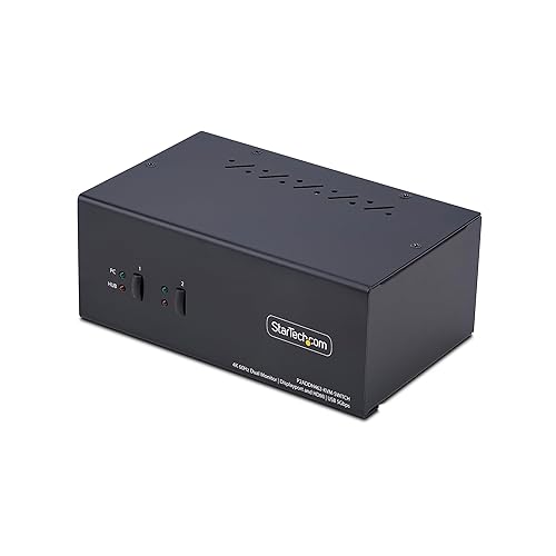 StarTech.com 2-Port Dual-Monitor DisplayPort and HDMI KVM Switch, 4K 60Hz, 2-Port USB 5Gbps Hub, 2X USB HID Ports, TAA Compliant
