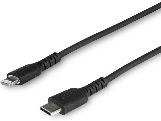 StarTech.com 3 Foot (1m) Durable Black USB-C to Lightning Cable - Heavy Duty Rugged Aramid Fiber USB Type A to Lightning Charger/Sync Power Cord - Apple MFi Certified iPad/iPhone 12 (RUSBCLTMM1MB) Black 1m