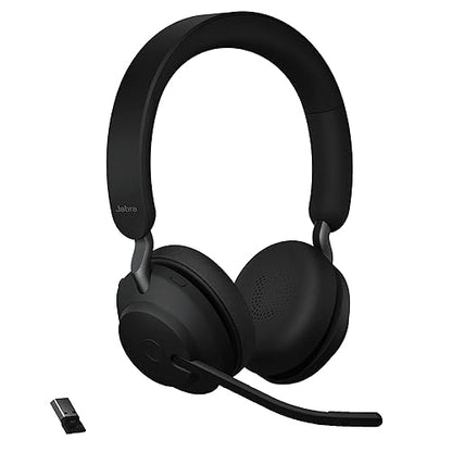 Jabra Evolve2 65 UC Wireless Headphones with Link380a, Stereo, Black – Wireless Bluetooth Headset for Calls and Music, 37 Hours of Battery Life, Passive Noise Cancelling Headphones Unified Communications Stereo (USB-A)