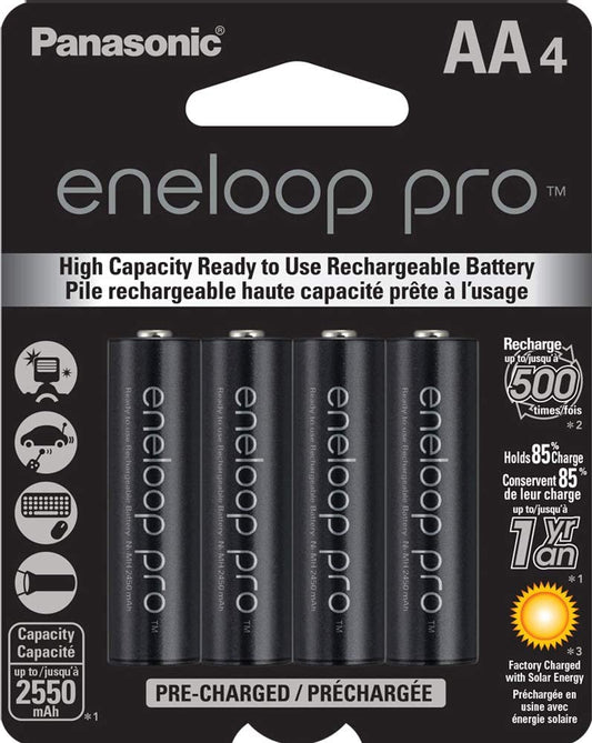 Panasonic BK-3HCCA4BA eneloop pro AA High-Capacity Ni-MH Pre-Charged Rechargeable Batteries, 4-Battery Pack AA 4-Pack Batteries only