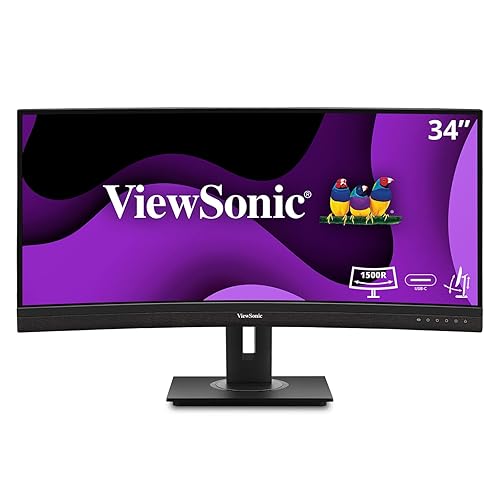 ViewSonic VG3456C 34 Inch 21:9 UltraWide QHD 1440p Curved Monitor with Ergonomics Design, USB C Docking Built-in, Gigabit Ethernet for Home and Office