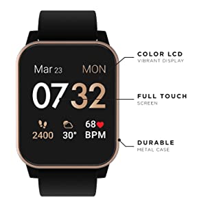 Itouch Kendall &amp; Kylie Smart Watch Fitness Tracker, Heart Rate, Step Counter, Notifications, Touch Screen with Bluetooth Headphone Set for Women and Men (Gold/Black)