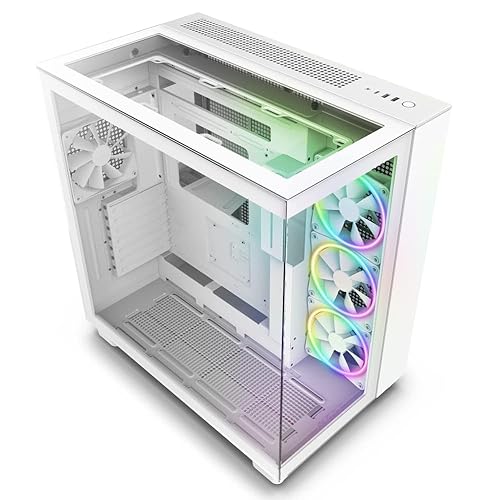 NZXT H9 Elite Dual-Chamber ATX Mid-Tower PC Gaming Case – Includes 3 x 120mm F120 RGB Duo Fans with Controller– Glass Front, Top & Side Panels – 360mm Radiator Support – Cable Management – White