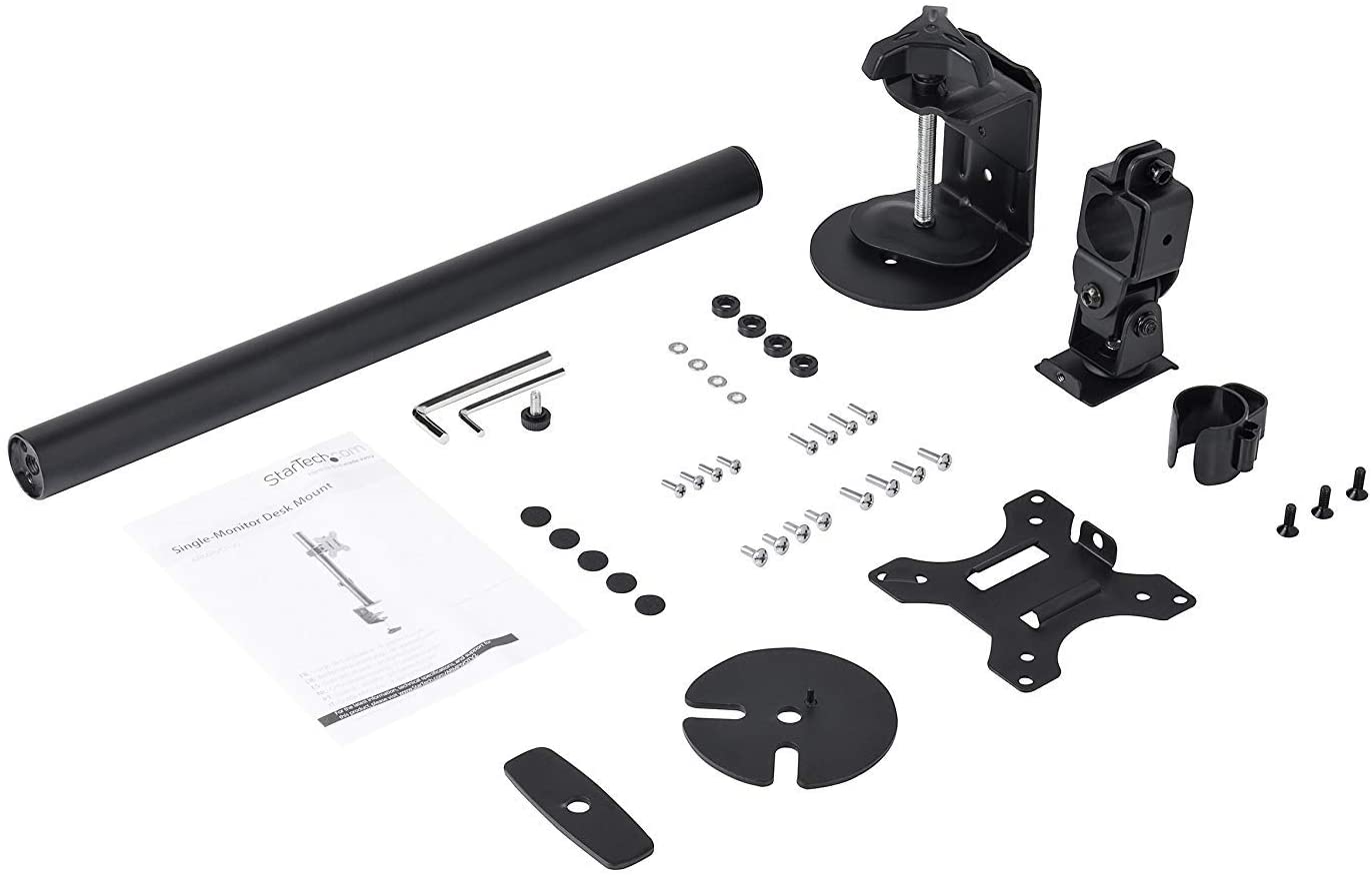 StarTech.com Single Monitor Desk Mount - Single Screen Heavy Duty Pole Mount for up to 34inch VESA Compatible Displays - Ergonomic Height Adjustable Monitor Arm Mount - Desk Clamp/Grommet (ARMPIVOTV2) Black Desk &amp; Grommet Clamp