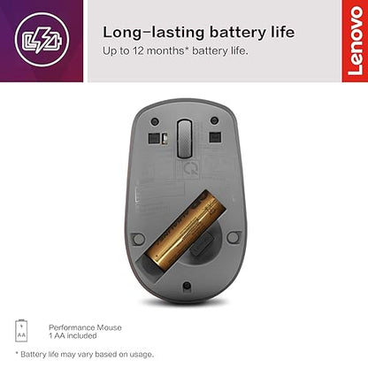 Lenovo 530 Full Size Wireless Computer Mouse for PC, Laptop, Computer with Windows - 2.4 GHz Nano USB Receiver - Ambidextrous Design - 12 Months Battery Life - Graphite Grey