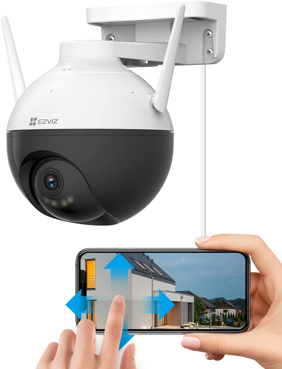 EZVIZ Security Camera Outdoor, 4MP WiFi Camera Pan/Tilt, 360° Visual Coverage, IP65 Waterproof, Color Night Vision, AI-Powered Person Detection, Two-Way Talk, Support MicroSD Card up to 256GB | C8W C8W-4MP Color Night Vision