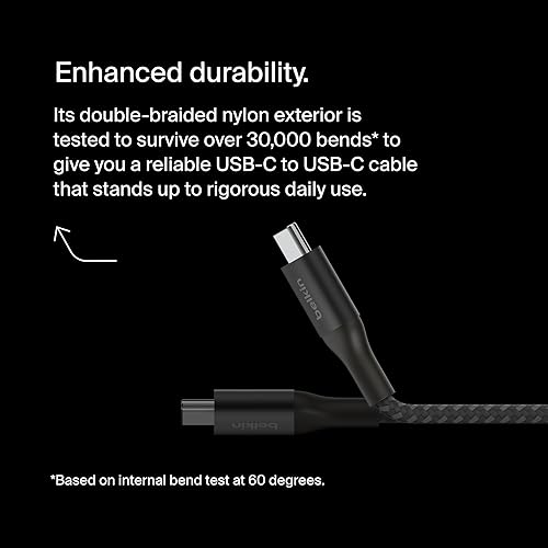 Belkin BoostCharge USB-C to USB-C Power Cable (2M, 6.6ft), Fast Charging Cable with 240W Power Delivery, USB-IF Certified, Compatible with MacBook Pro, Chromebook, Samsung Galaxy, iPad, & More - Black 2M Black