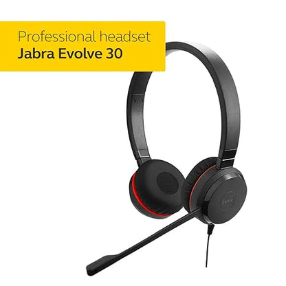 Jabra Evolve 30 II Wired Headset, Stereo, UC-Optimized – Telephone Headset with Superior Sound for Calls and Music – 3.5mm Jack/USB Connection – Pro Headset with All-Day Comfort UC Optimized Stereo Speaker