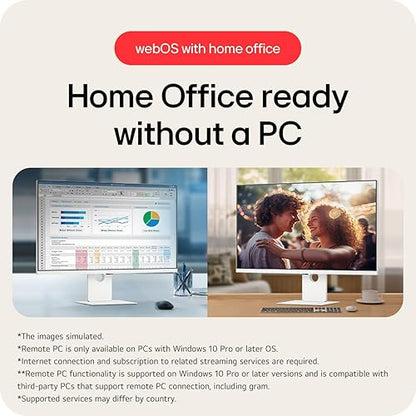 LG 36.5” 4K UHD IPS Smart Monitor 37U730SA-W, webOS, USB-C 65W, AirPlay 2, Bluetooth, ThinQ App, Netflix, Prime, Disney+, YouTube, Apple TV, Remote PC Access, Adjustable Stand 37" VA UHD 3840 x 2160