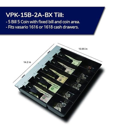 APG VPK-15B-2A-BX Vasario Series Standard-Duty ABS Plastic Till for Cash Drawer, 5 Bill Compartments, 5 Coin Compartments, 14.2 x 2.35 x 12.05