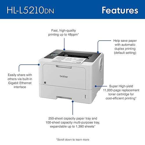 Brother HL-L5210DN Business Monochrome Laser Printer with Duplex Printing and Networking New Model: HLL5210DN