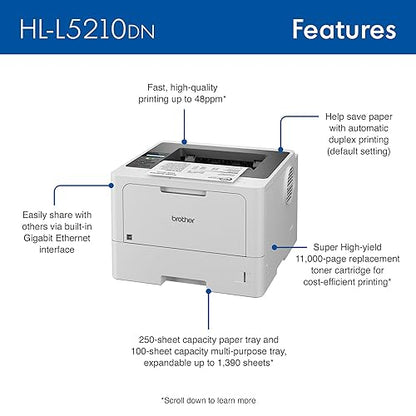 Brother HL-L5210DN Business Monochrome Laser Printer with Duplex Printing and Networking New Model: HLL5210DN