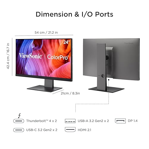 ViewSonic VP2488-4K 24 Inch 4K Mac-Compatible Monitor with 100W Thunderbolt 4, USB C, and DCI-P3 Color Gamut