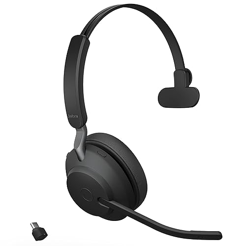 Jabra Evolve2 65 MS Wireless Headset with Link380c, Mono, Black – Wireless Bluetooth Headset for Calls and Music, 37 Hours of Battery Life, Passive Noise Cancelling Headphones Microsoft Teams Mono (USB-C)