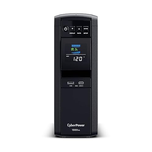 CyberPower CP1500PFCLCDTAA PFC Sinewave UPS System, 1500VA/1000W, 12 Outlets, AVR, Mini Tower, TAA Certified